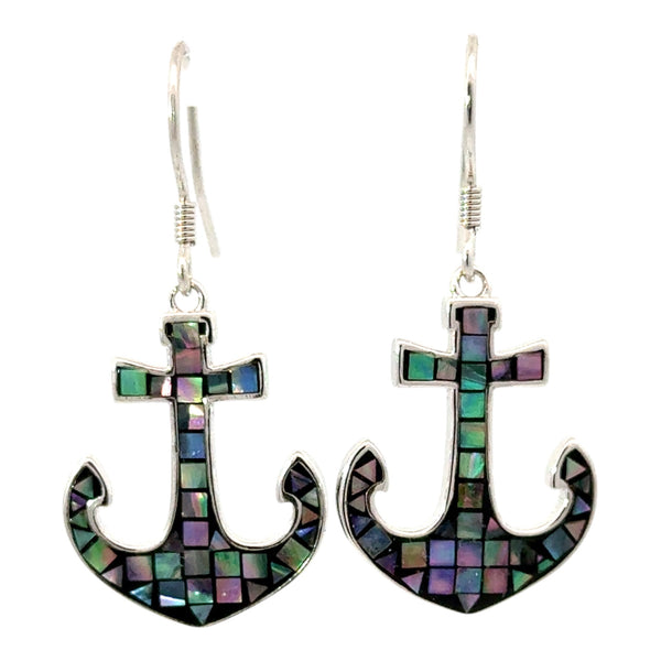 Mosaic Abalone Anchor Earrings - Ocean Soul