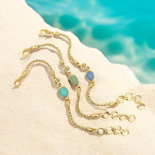 Rare Sea Glass Gold Vermeil Dainty Link Bracelets - Ocean Soul