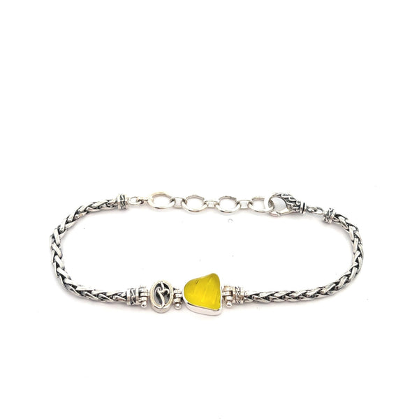 Textured Yellow Sea Glass on the Dainty Adjustable Bracelet - Ocean Soul