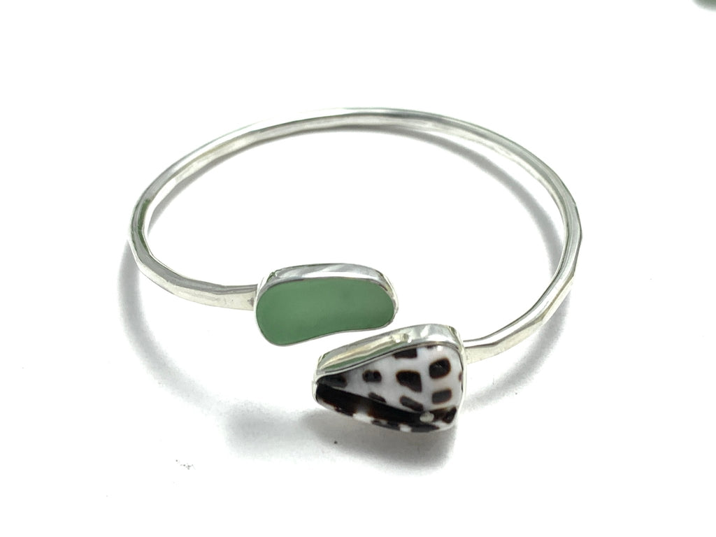 Light Sage Green and Hawaiian Cone By-Pass Bracelet - Ocean Soul