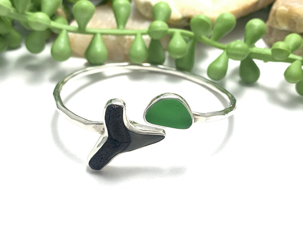 Shark Tooth and Soft Green Sea Glass By-Pass Bracelet - Ocean Soul