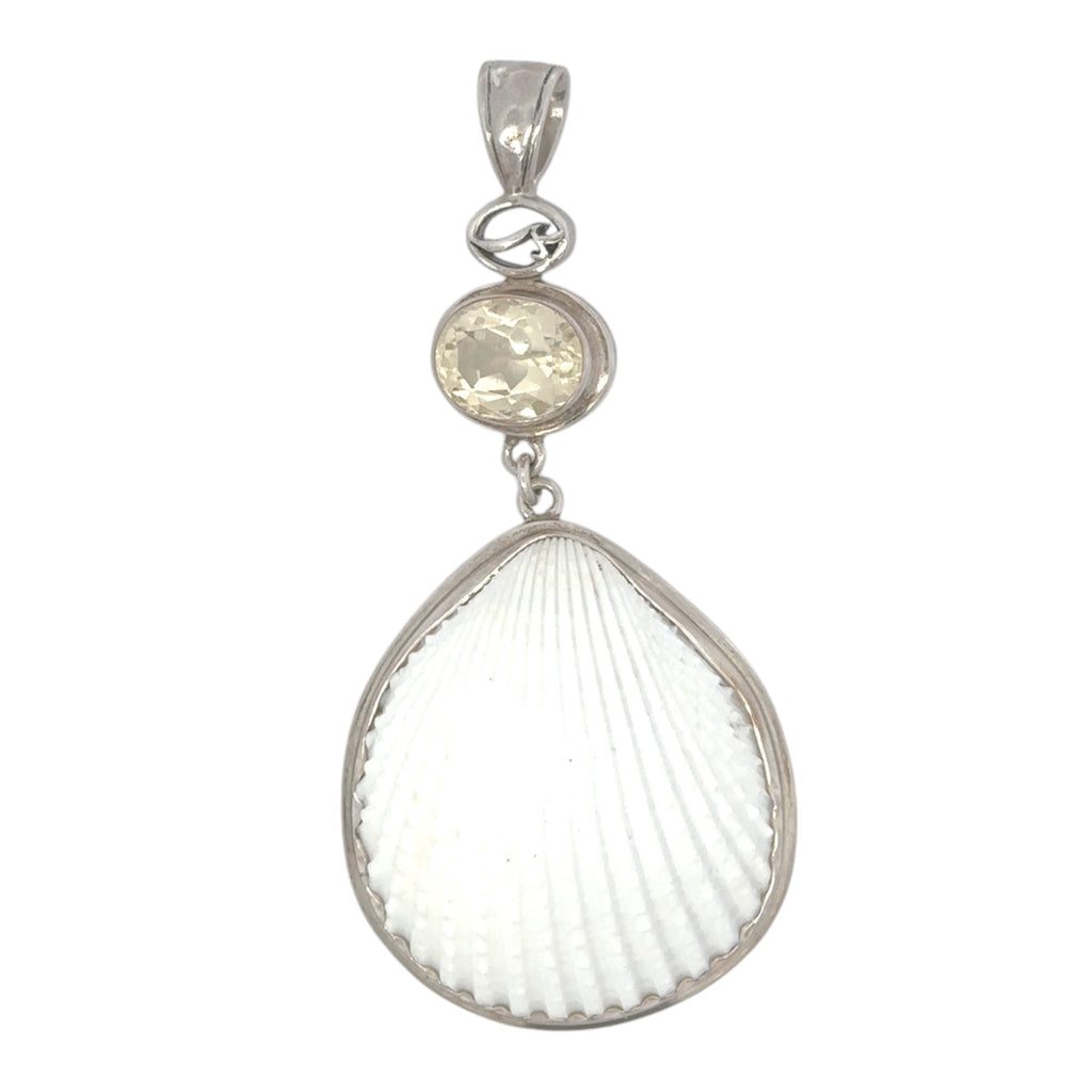 Albino Cockle Shell Citrine Crystal Pendant - Ocean Soul