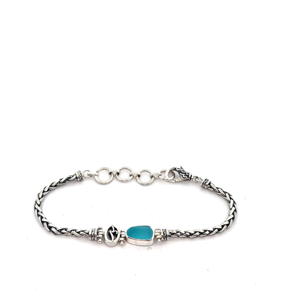 Aqua Sea Glass on the Dainty Adjustable Bracelet - Ocean Soul