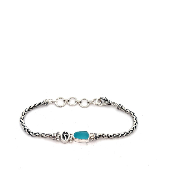 Aqua Sea Glass on the Dainty Adjustable Bracelet - Ocean Soul