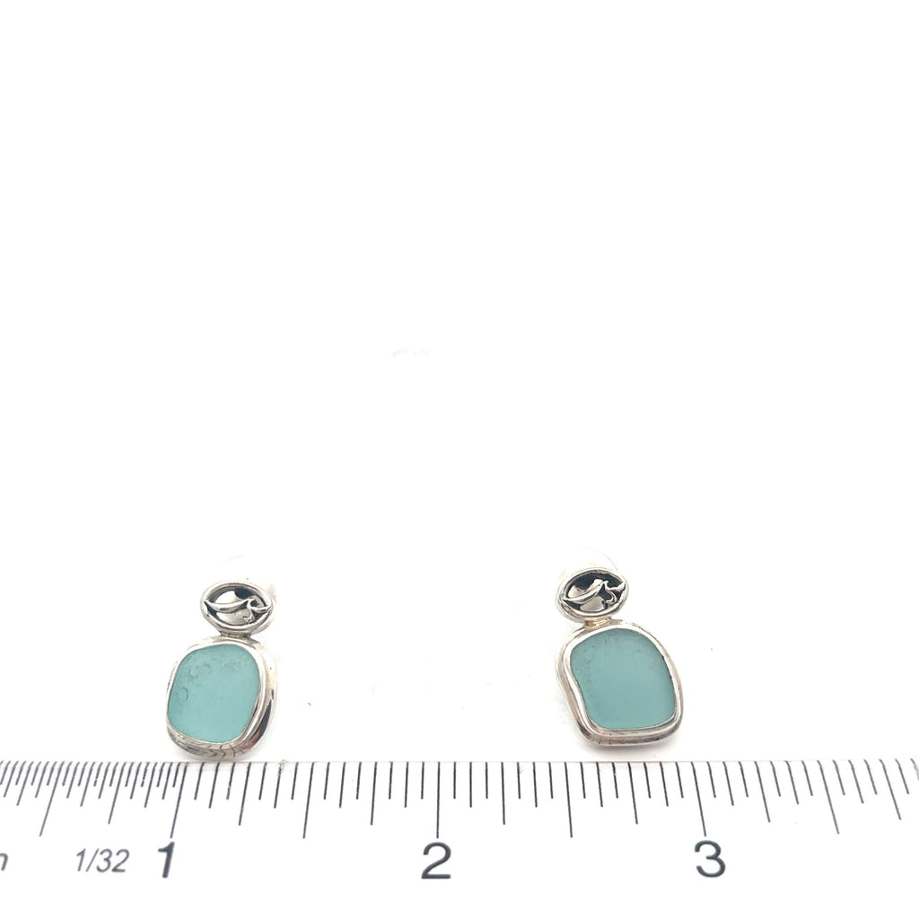 Aqua Sea Glass Post Earrings - Ocean Soul