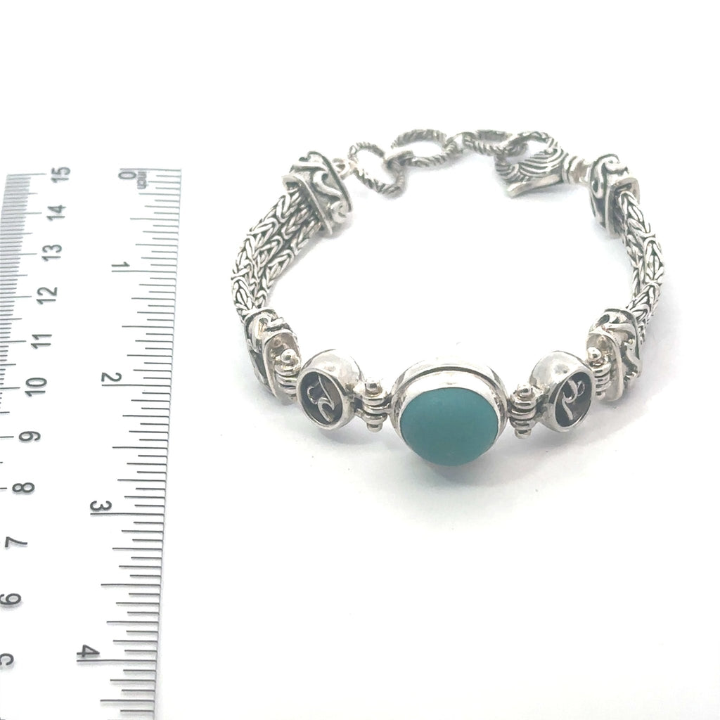 Aqua Sea Glass Triple Tigertail Bracelet - Ocean Soul