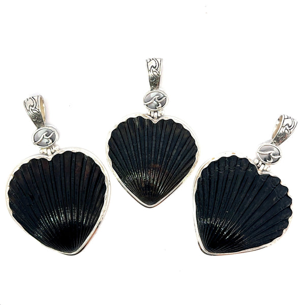 Black Scallop Heart Shaped Pendant - Ocean Soul