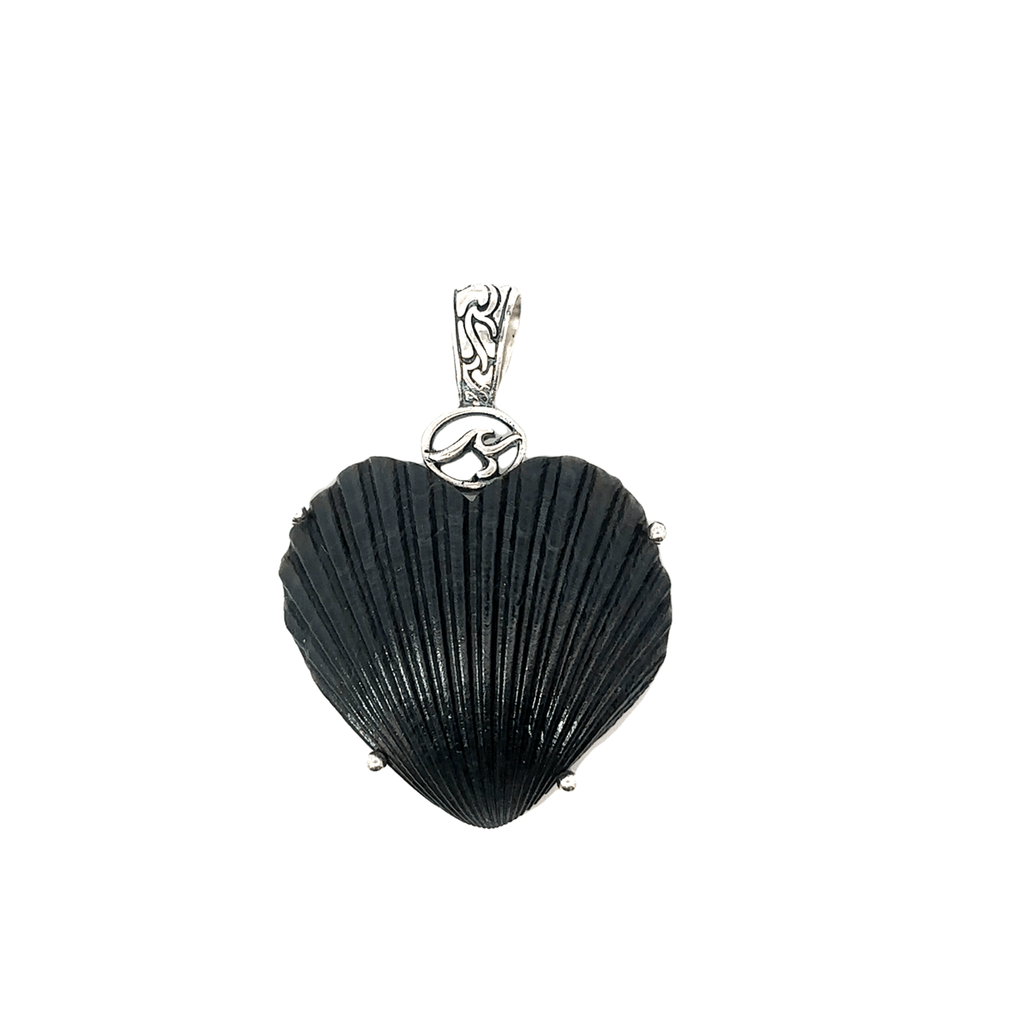 Black Scallop Heart Shaped Prong Set Pendant - Ocean Soul