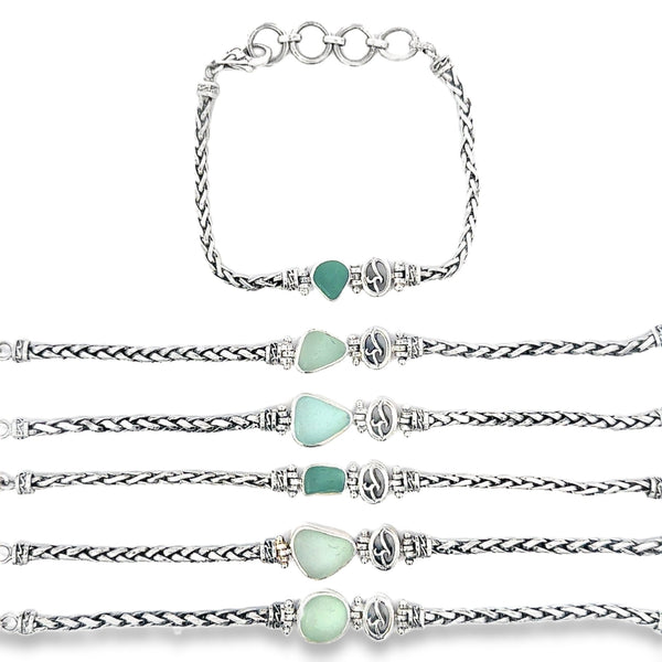 Blue Green Sea Glass Dainty Bracelets - Ocean Soul