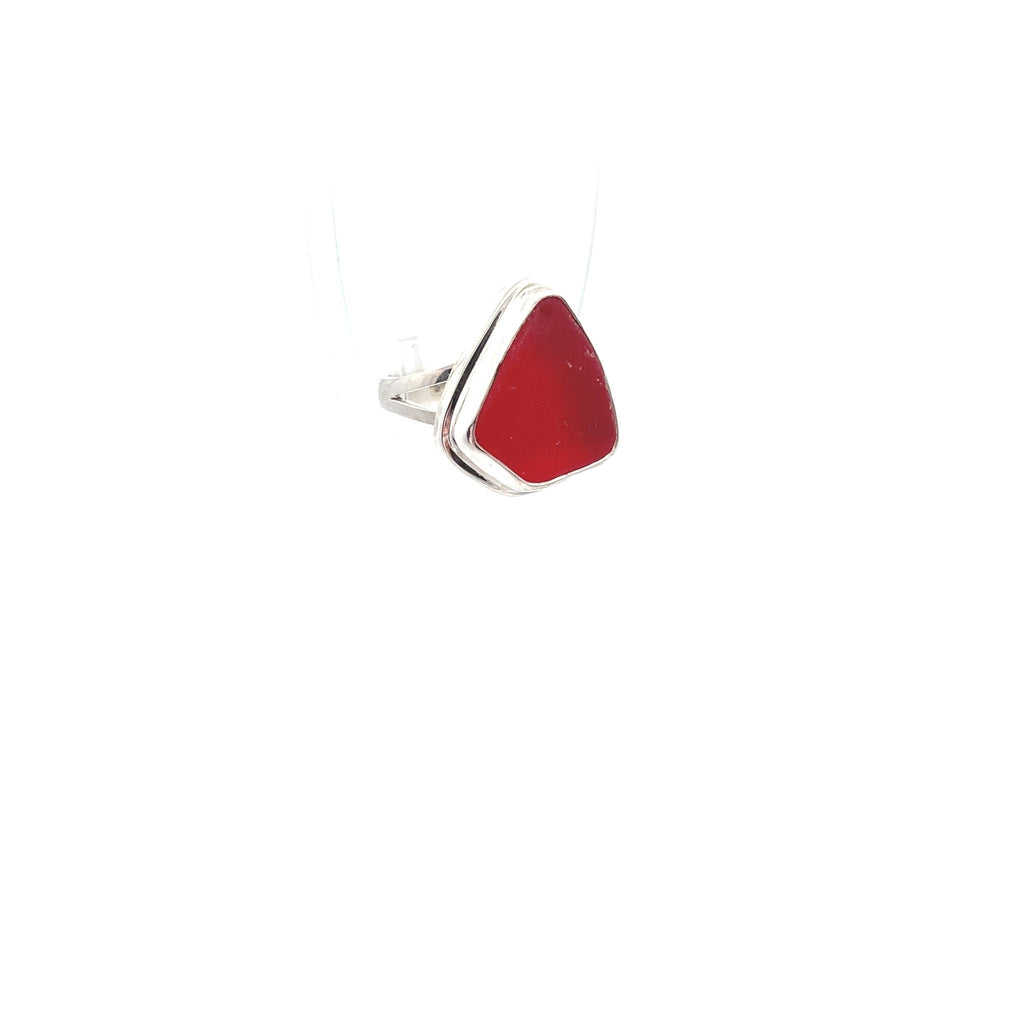 Bright Red Sea Glass Statement Ring - Size 6 - Ocean Soul