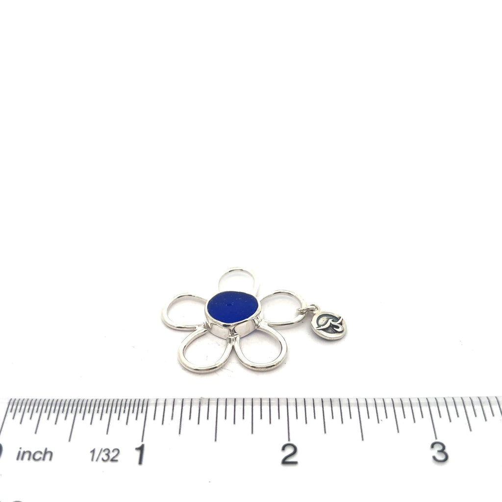 Cobalt Sea Glass Floating Flower Soul Center - Ocean Soul