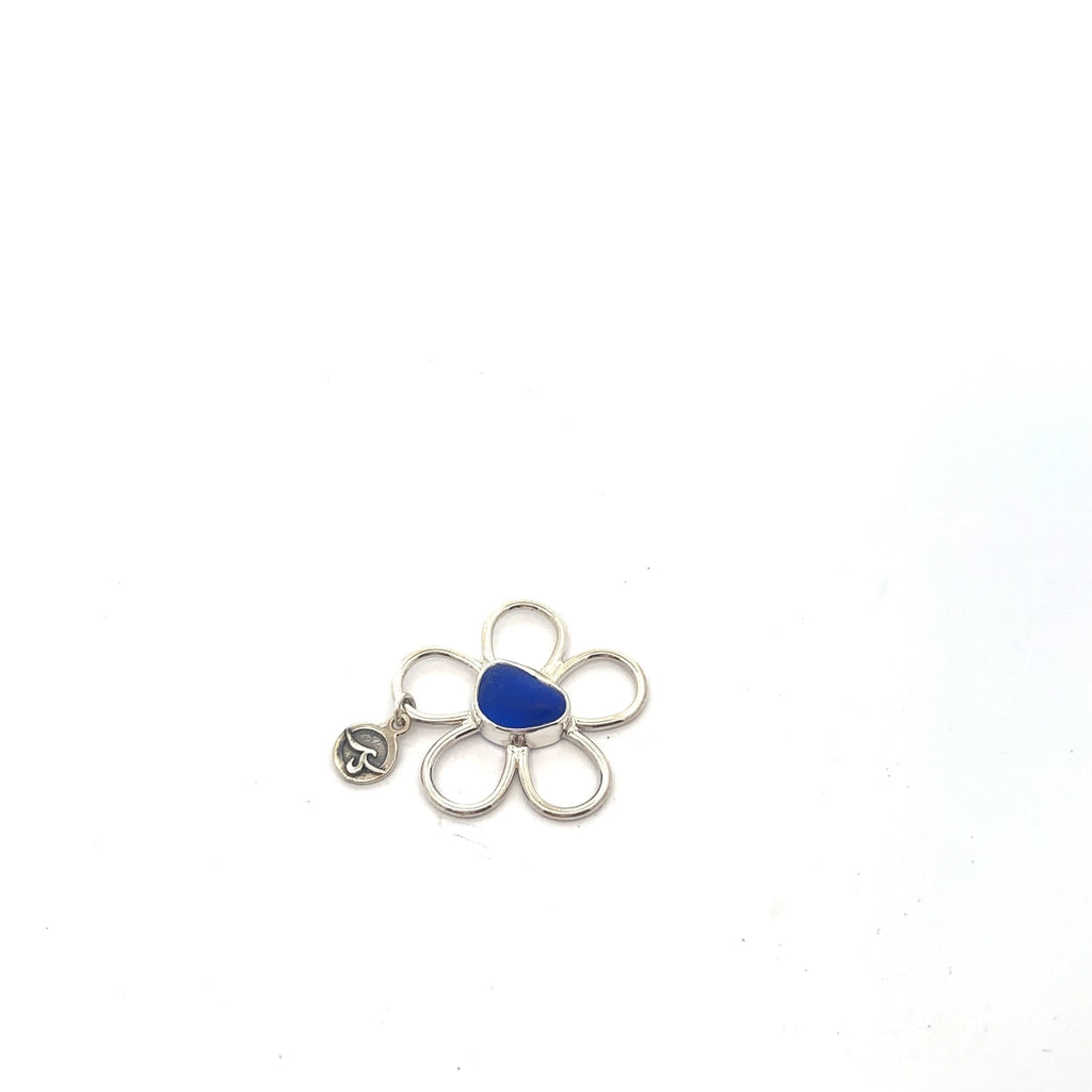 Cobalt Sea Glass Floating Flower Soul Center - Ocean Soul