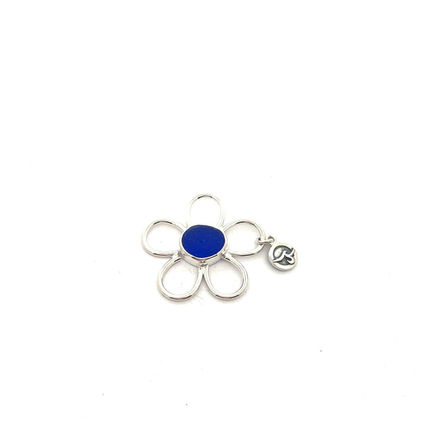 Cobalt Sea Glass Floating Flower Soul Center - Ocean Soul