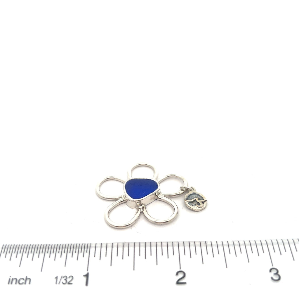 Cobalt Sea Glass Floating Flower Soul Center - Ocean Soul