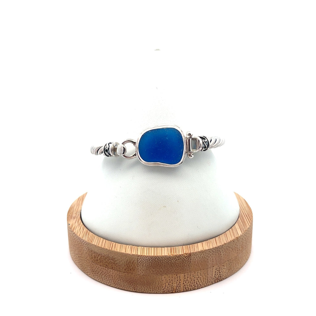 Cobalt Sea Glass Twisted Cuff Bracelet - Ocean Soul