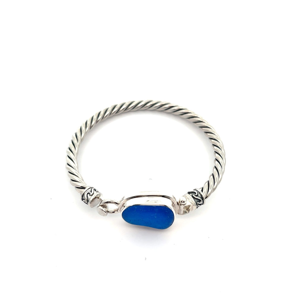 Cobalt Sea Glass Twisted Cuff Bracelet - Ocean Soul