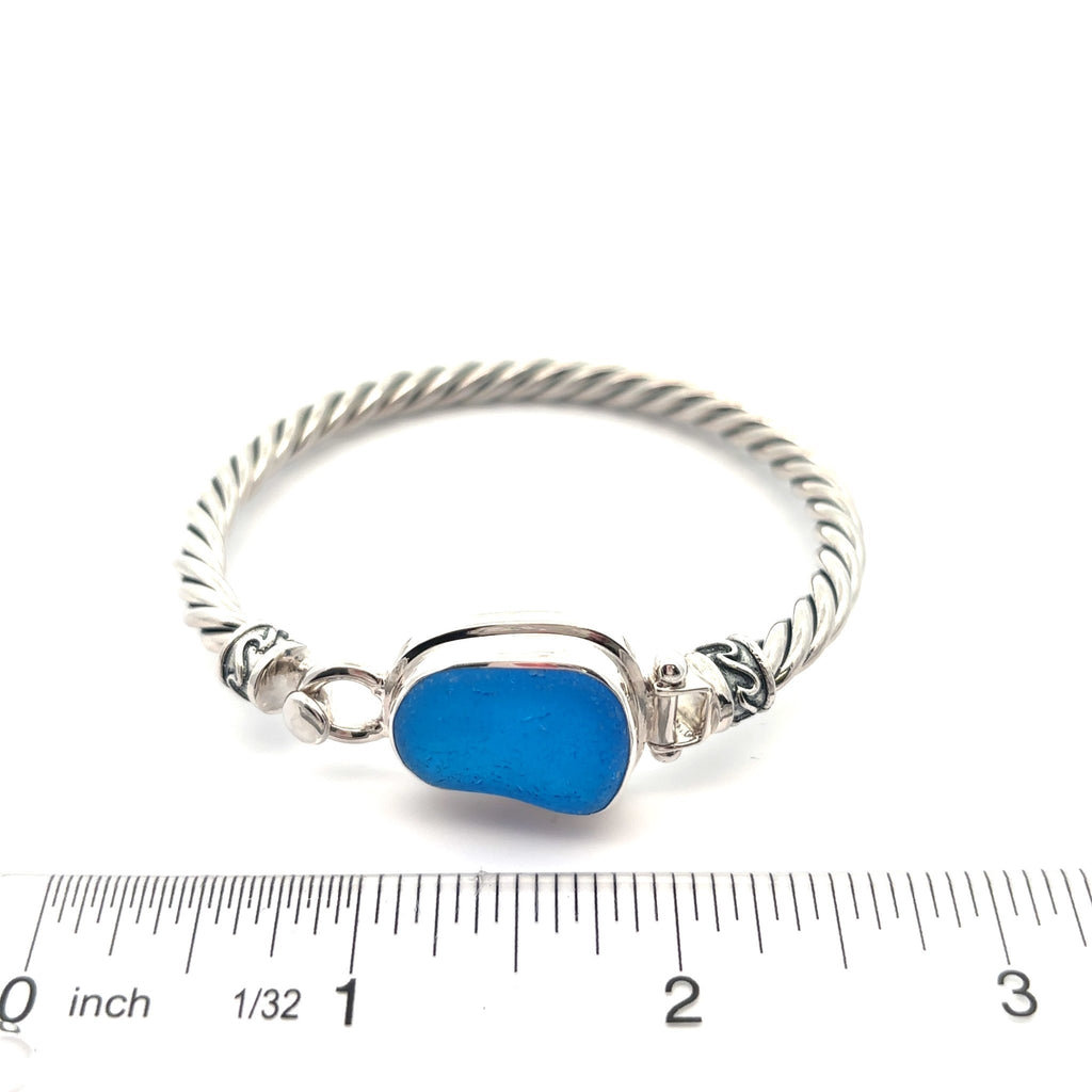 Cobalt Sea Glass Twisted Cuff Bracelet - Ocean Soul