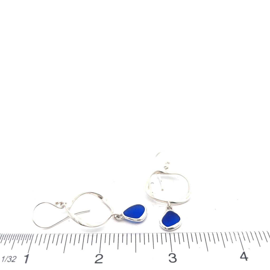 Cobalt Sea Glass Twisted Ring Earrings - Ocean Soul