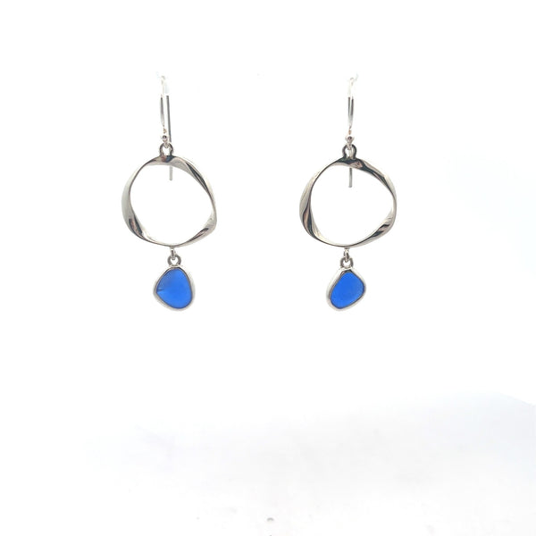 Cobalt Sea Glass Twisted Ring Earrings - Ocean Soul