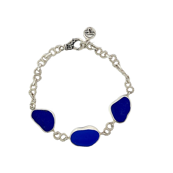 Cobalt Seaglass Infinity Link Bracelet - Ocean Soul