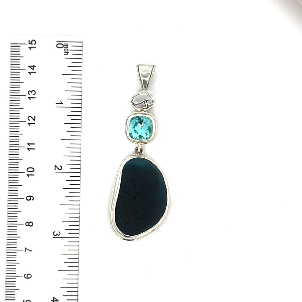 Crystal & Ultra Rare Multi Colored Sea Glass Pendant - Ocean Soul