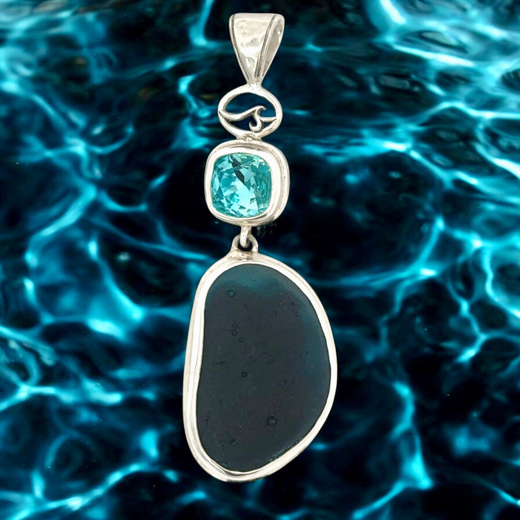 Crystal & Ultra Rare Multi Colored Sea Glass Pendant - Ocean Soul