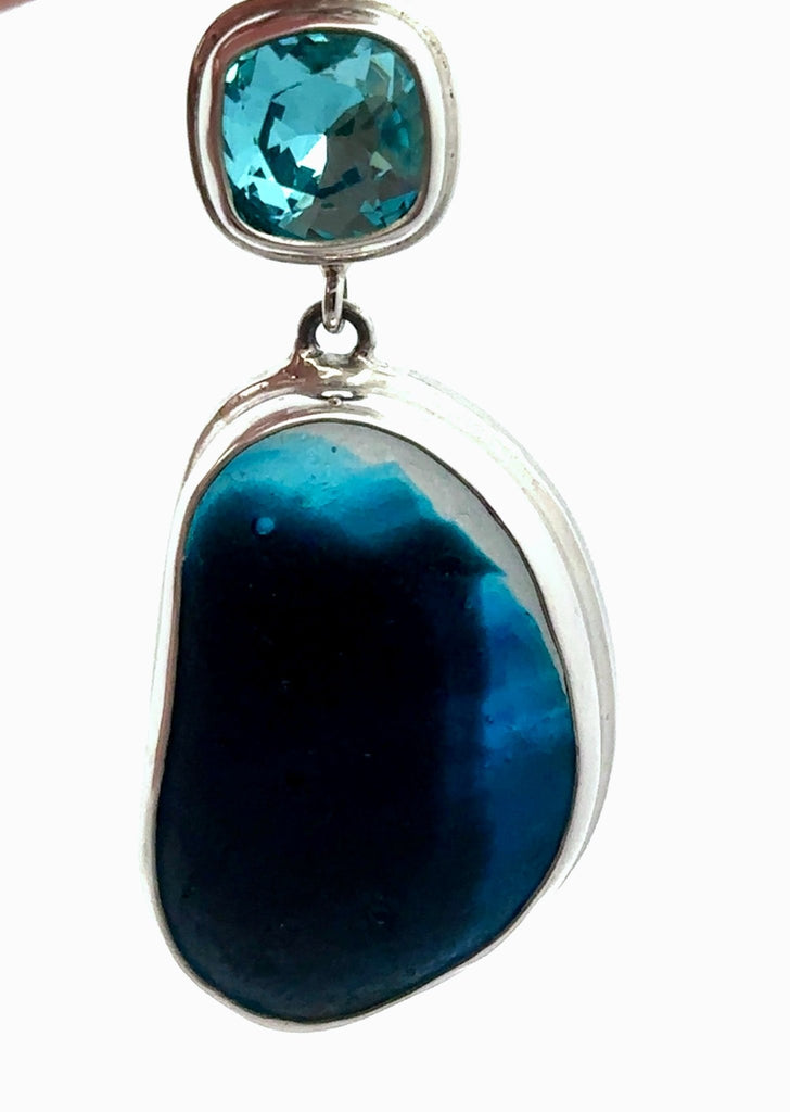 Crystal & Ultra Rare Multi Colored Sea Glass Pendant - Ocean Soul