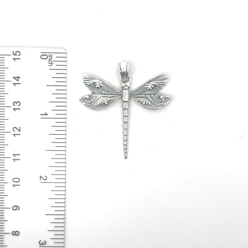 Dragon Fly Pendant With Hand Carved Waves - Ocean Soul