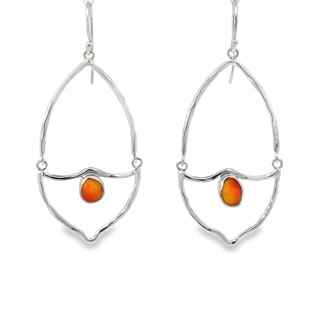 Elegant Silver Almond With Extreamly Rare Orange Seaglass - Ocean Soul