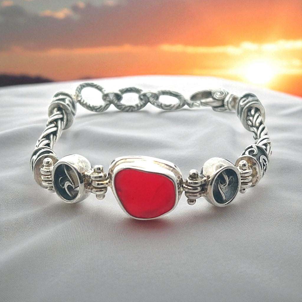Extremely Rare Red Sea Glass Super Romano Bracelet - Ocean Soul