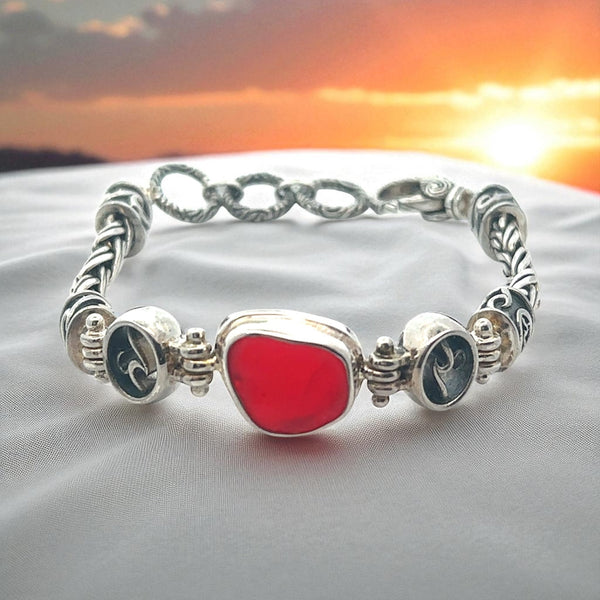 Extremely Rare Red Sea Glass Super Romano Bracelet - Ocean Soul