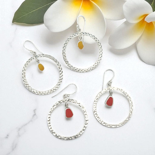 Extremely Rare Sea Glass Hammered O Earrings - Ocean Soul