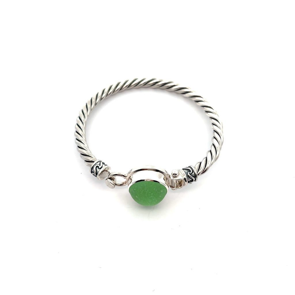 Green Marble Sea Glass Twisted Cuff Bracelet - Ocean Soul