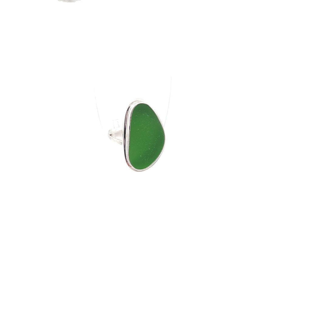 Green Sea Glass Statement Ring - Size 7 - Ocean Soul