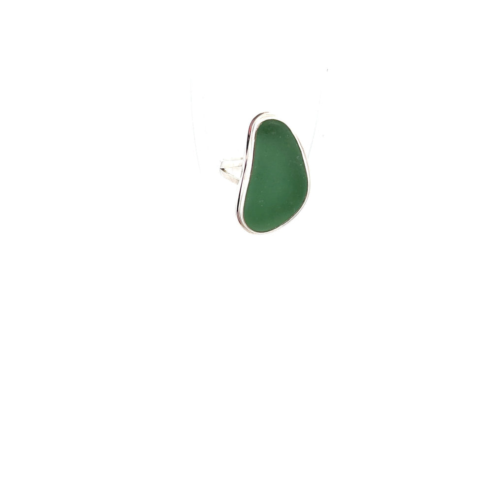 Green Sea Glass Statement Ring - Size 8 - Ocean Soul