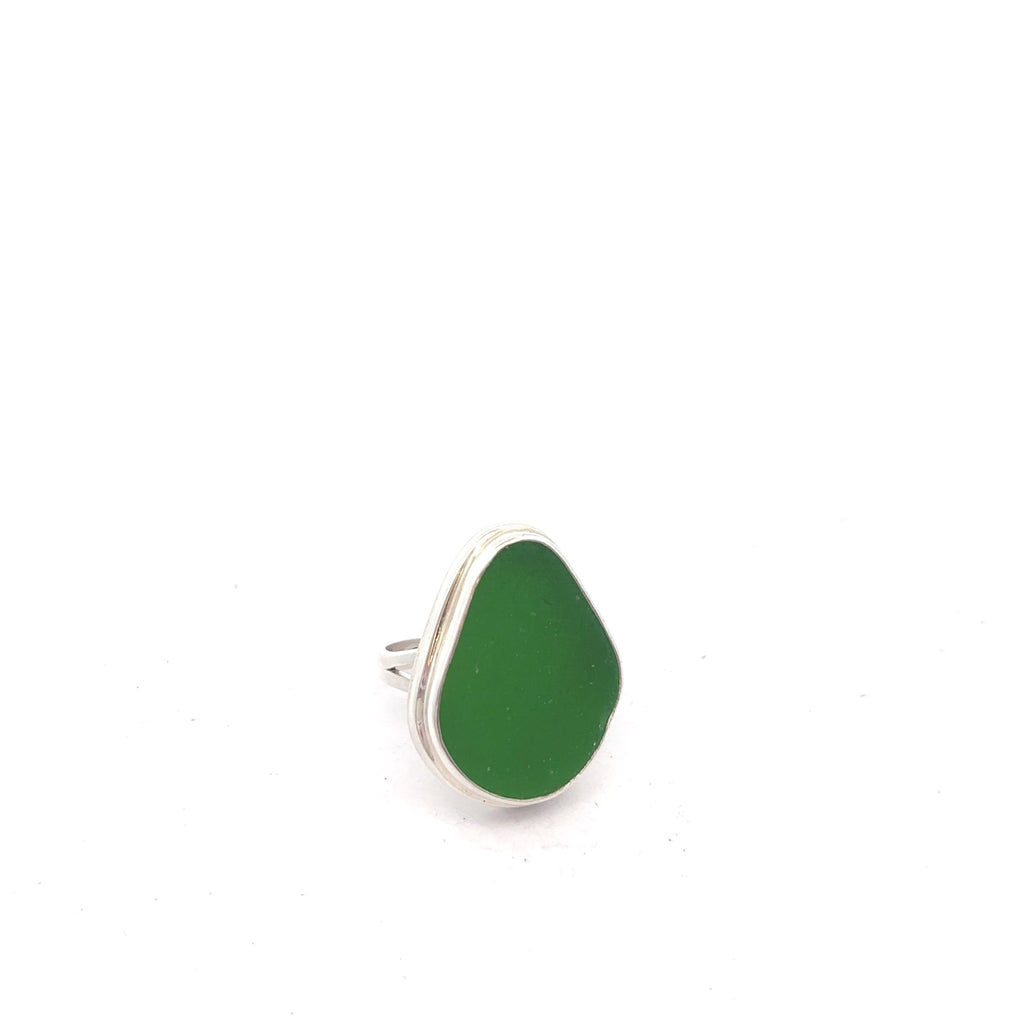 Green Sea Glass Statement Ring - Size 8 - Ocean Soul