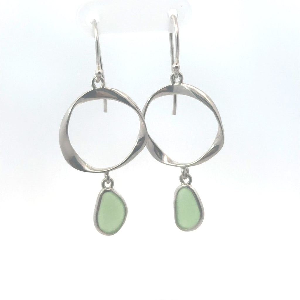 Green Sea Glass Twisted Ring Earrings - Ocean Soul