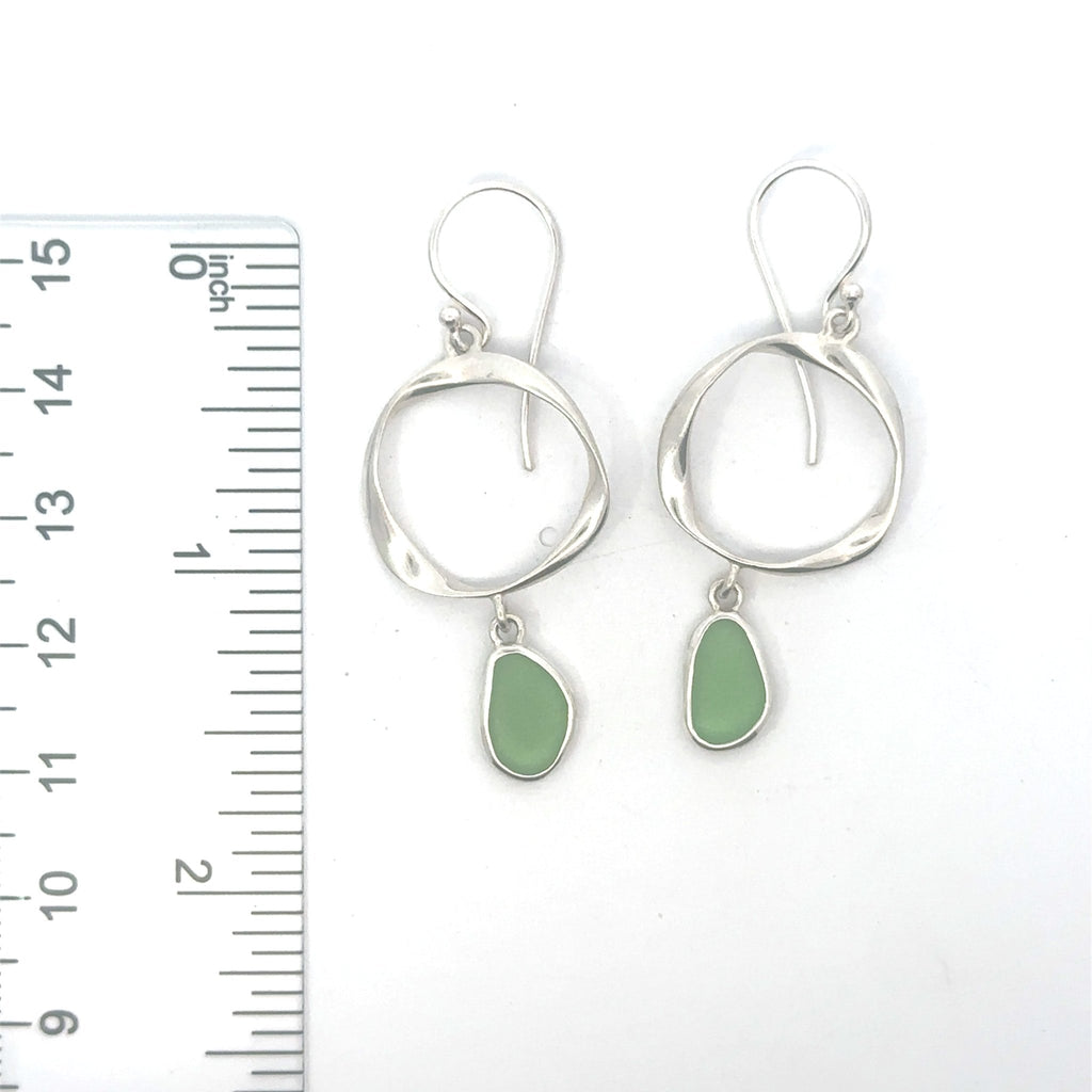 Green Sea Glass Twisted Ring Earrings - Ocean Soul