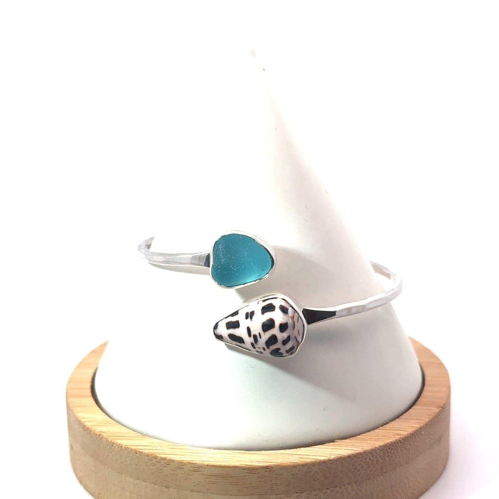 Hawaiian Hebrew Cone and Aqua Seaglass By - Pass Bracelet - Ocean Soul