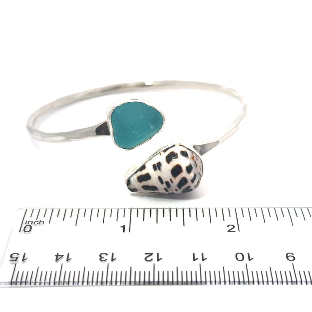 Hawaiian Hebrew Cone and Aqua Seaglass By - Pass Bracelet - Ocean Soul