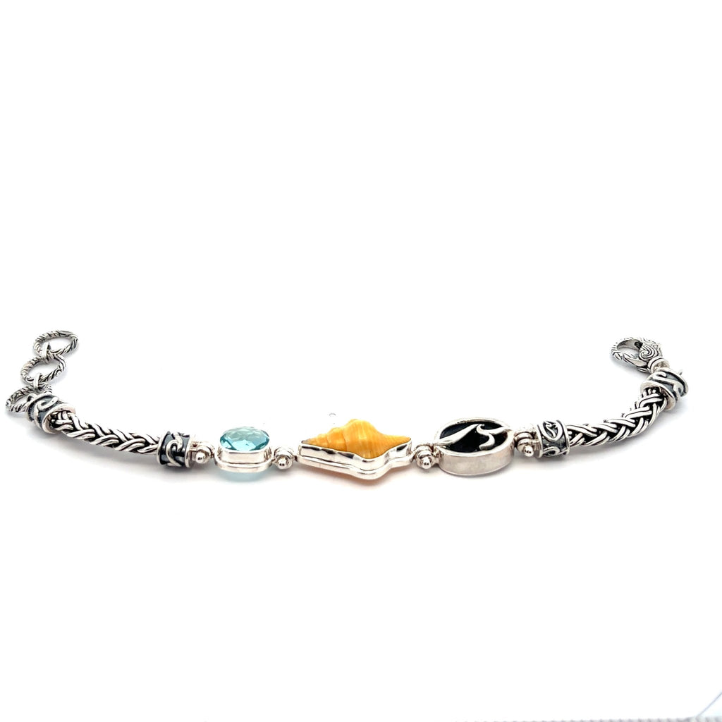 Horse Conch and Swarovski Crystal on the Deluxe Tigertail Adjustable Bracelet - Ocean Soul