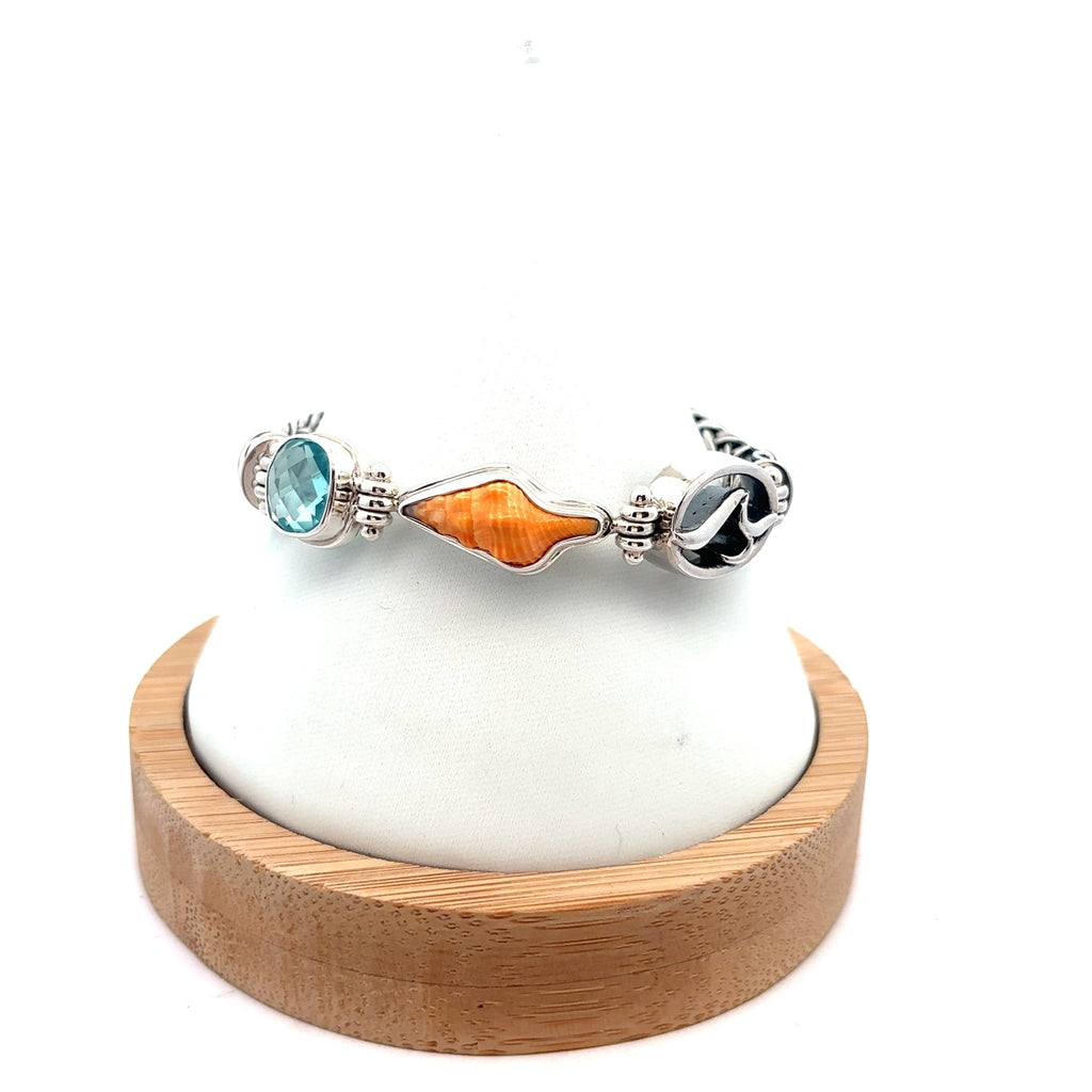 Horse Conch and Swarovski on the Deluxe Tigertail Adjustable Bracelet - Ocean Soul