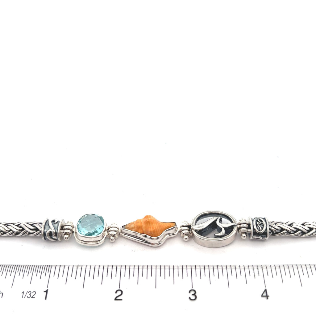 Horse Conch and Swarovski on the Deluxe Tigertail Adjustable Bracelet - Ocean Soul