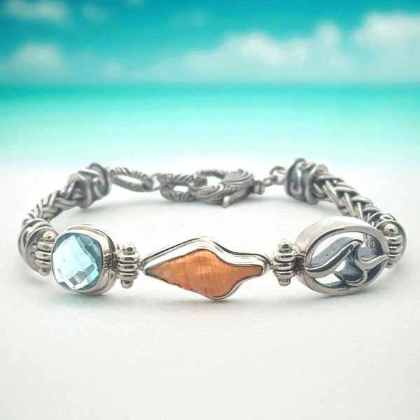 Horse Conch and Swarovski on the Deluxe Tigertail Adjustable Bracelet - Ocean Soul