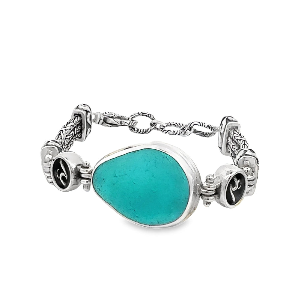 Large Vibrant Aqua Seaglass Bracelet - Ocean Soul