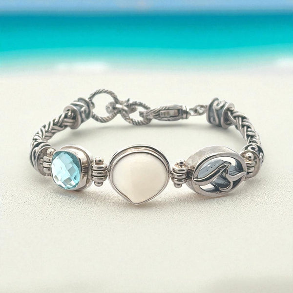 Lucine and Swarovski on the Deluxe Tigertail Adjustable Bracelet - Ocean Soul