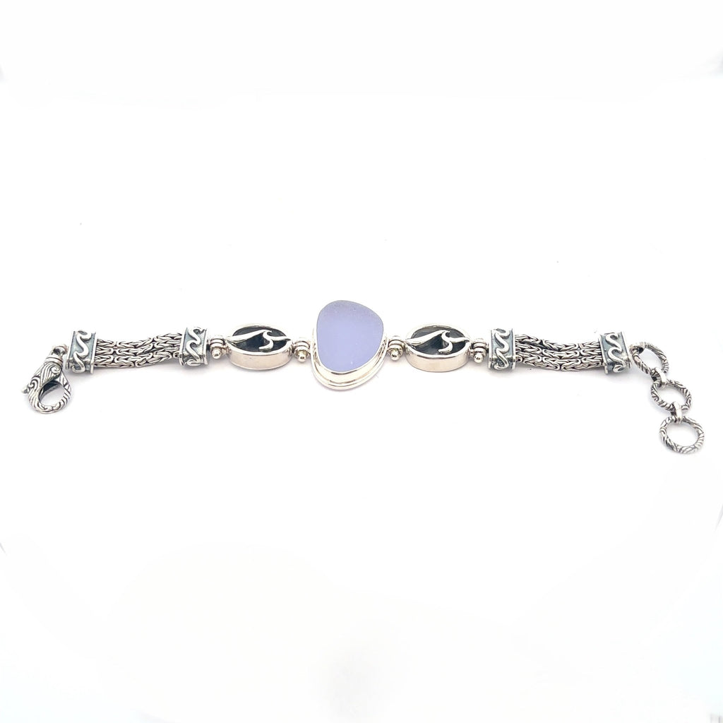 Neodymium Sea Glass on the Triple Tigertail Adjustable Bracelet - Ocean Soul