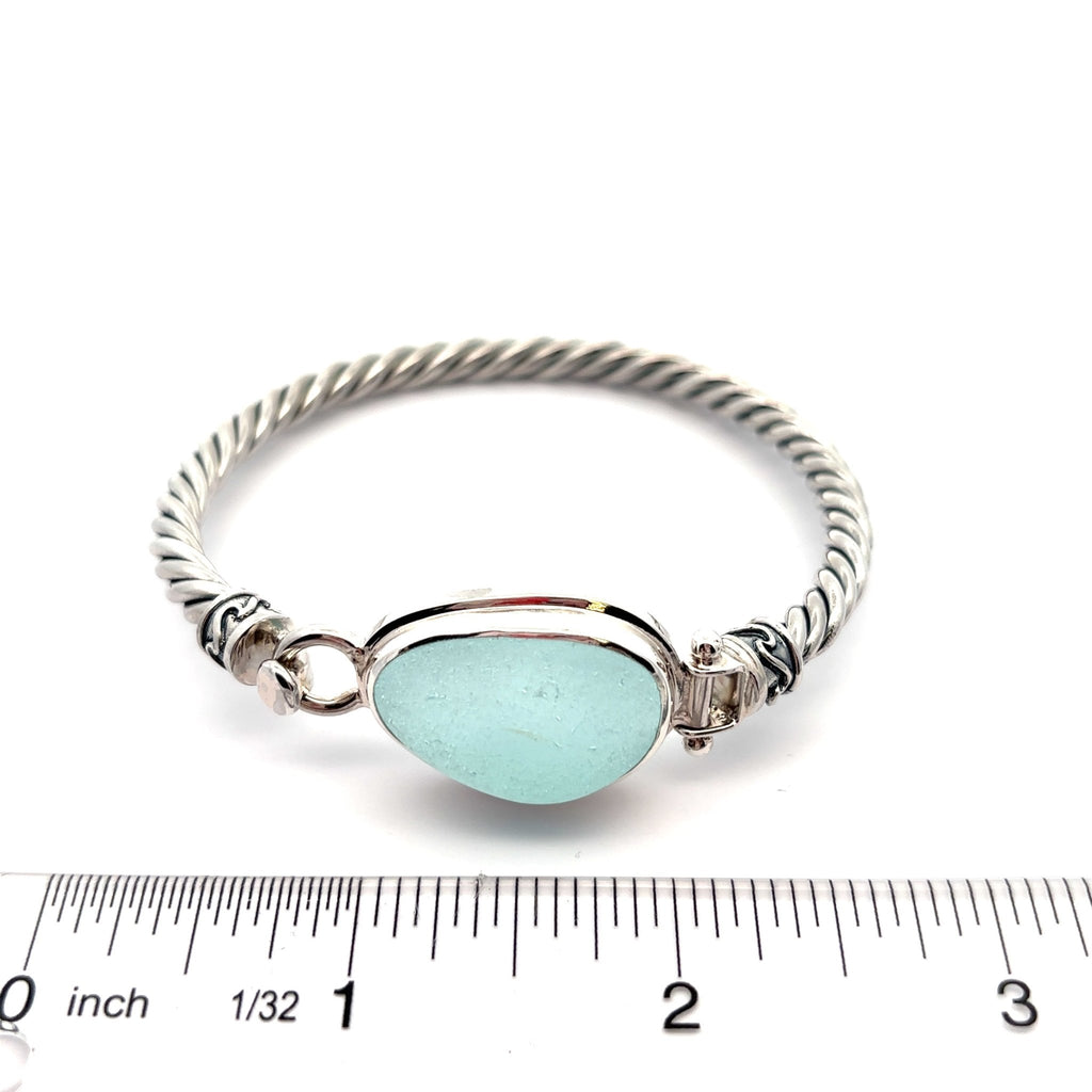 Pale Aqua Sea Glass Twisted Cuff Bracelet - Ocean Soul