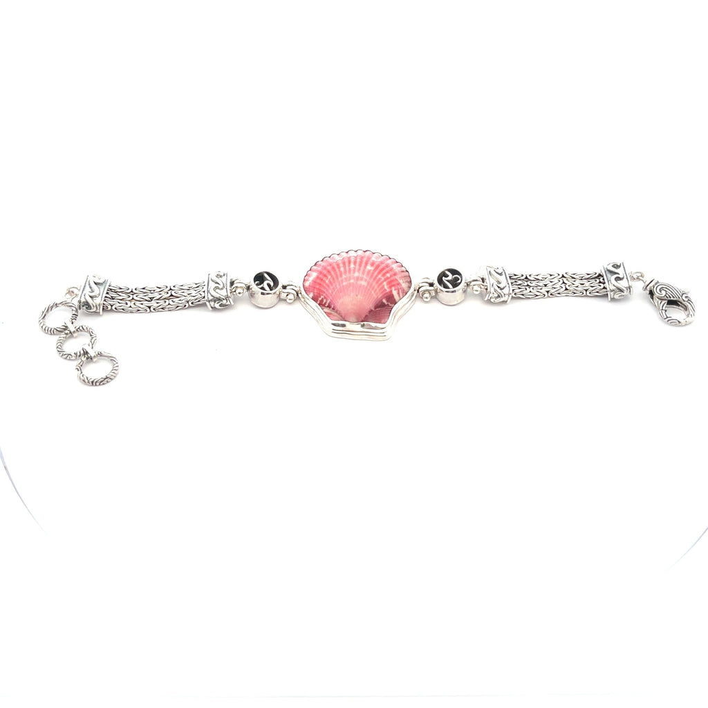 Pink Scallop on the Triple Tigertail Adjustable Bracelet - Ocean Soul