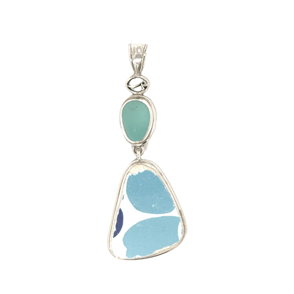 Pottery and Aqua Sea Glass Pendant - Ocean Soul